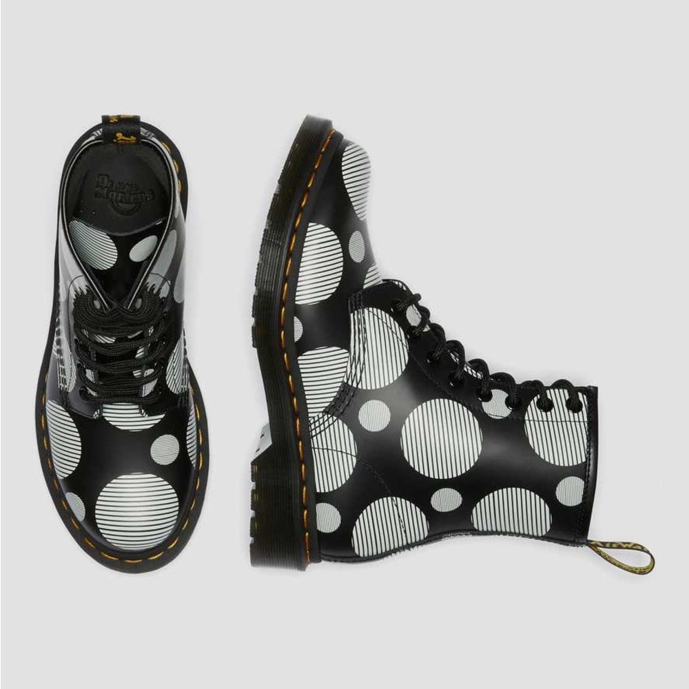 New Dr Martens 7 Black Polka Dot Print 1460 Boot Lace Up Combat Lug Sole Doc - Picture 12 of 12